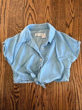 Zara Soft Denim Tie-Front Top